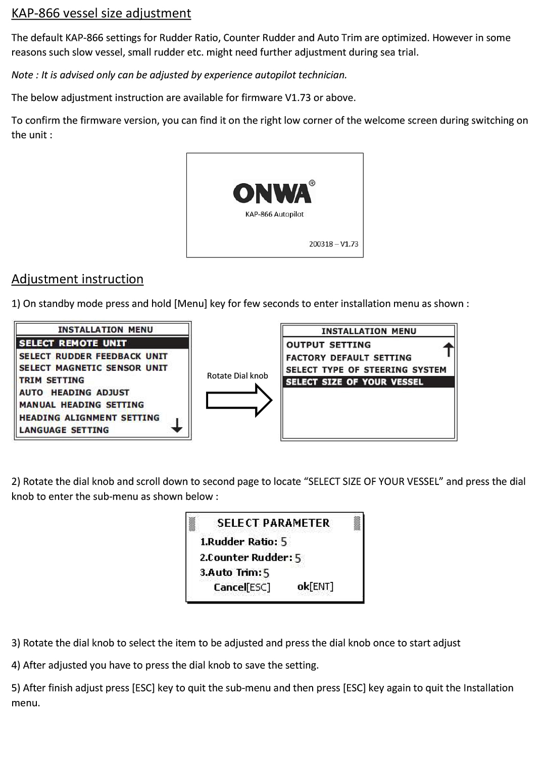 Регулировка угла поворота руля KAP-866