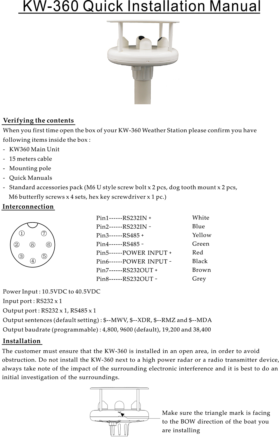 Руководство по быстрой установке KW-360